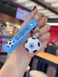 Football 3D Rubber Keychain with Ribbon or belt | Argentina & FCB Football Keychain | Football Keychain