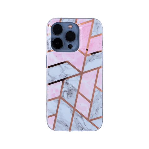 Plating Line Pink Marble Design Case For iPhone 14 Pro