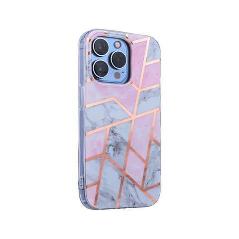 Plating Line Pink Marble Design Case For iPhone 14 Pro