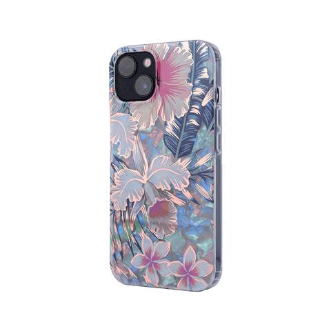 White Flower Blue Leaf Marble Design Case For iPhone 14