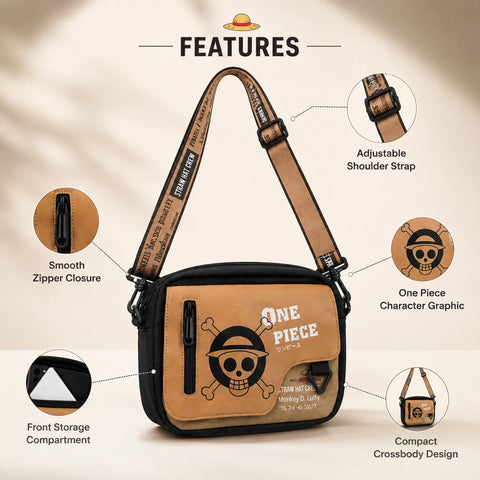 One Piece Sling Bag – Premium Anime Tan Messenger Bag with Adjustable Strap & Tactical Daily Storage