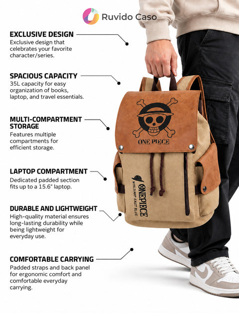 One Piece Anime Bag | Multi-Storage Printed Backpack, Laptop Bags