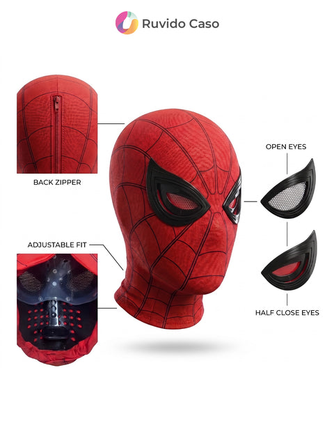 Spider-Man RED Mask |Cosplay, Adjustable Eyes | Elastic Breathable Material, Unisex