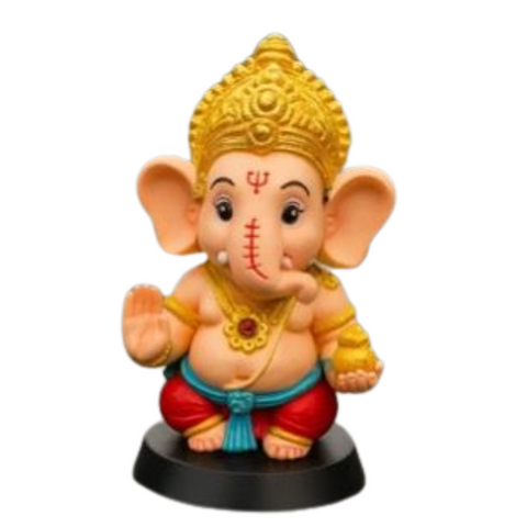 Cute Lord Ganesha God Idol for Car Dashboard| Ganpati Bappa Murti with Modak & Mooshak | Decorative Ganesh Ji Showpiece for Home, Office, Gift Purpose | 10cm Height Height (Red-Orange)