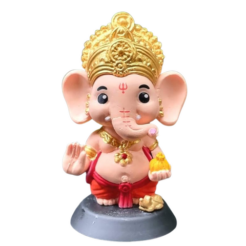 Cute Lord Ganesha God Idol for Car Dashboard| Ganpati Bappa Murti with Modak & Mooshak | Decorative Ganesh Ji Showpiece for Home, Office, Gift Purpose | 10cm Height Height (Red-Orange)
