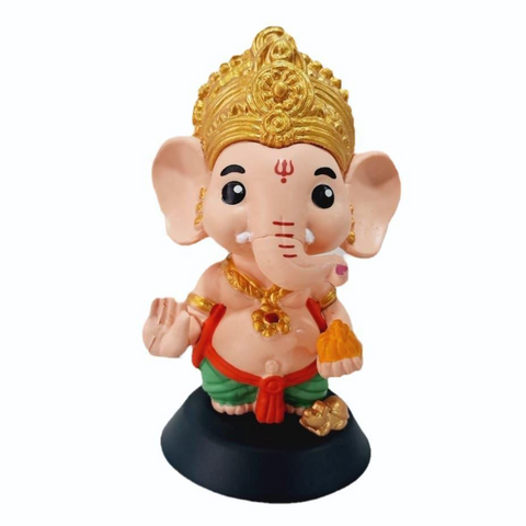 Cute Lord Ganesha God Idol for Car Dashboard| Ganpati Bappa Murti with Modak & Mooshak | Decorative Ganesh Ji Showpiece for Home, Office, Gift Purpose | 10cm Height Height (Red-Orange)