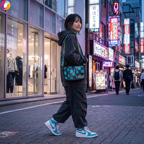 Demon Slayer Tanjiro Kamado Crossbody Sling Bag – Premium Anime Checkerboard Messenger Bag with Custom Quote Strap & Tactical Storage