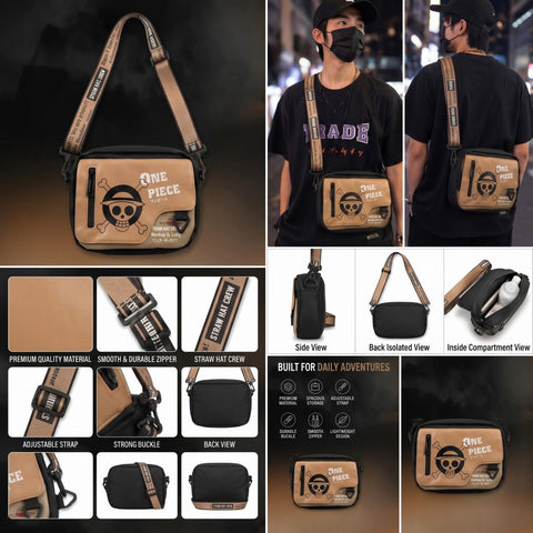 One Piece Straw Hat Crew Crossbody Sling Bag – Premium Anime Tan Messenger Bag with Adjustable Strap & Tactical Daily Storage