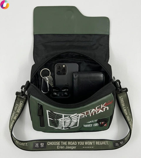 Attack on Titan Survey Corps Crossbody Sling Bag – Premium Anime Messenger Bag with Adjustable Quote Strap & Multi-Pocket Storage