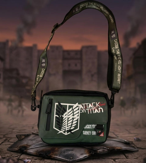 Attack on Titan Survey Corps Crossbody Sling Bag – Premium Anime Messenger Bag with Adjustable Quote Strap & Multi-Pocket Storage