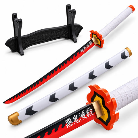 Rengoku small wooden katana with stand