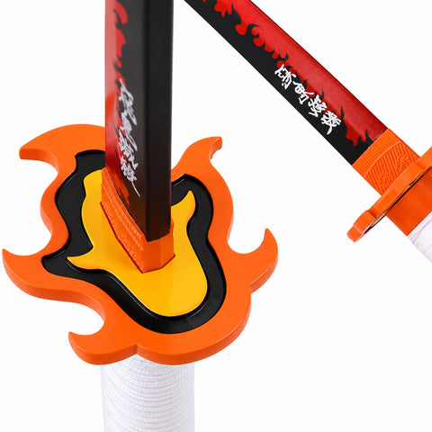 Rengoku small wooden katana with stand